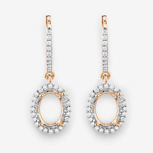0.32 Carat Genuine White Diamond 14K Yellow Gold Semi Mount Earrings - holds 8x6mm Oval Gemstones by Bids.com