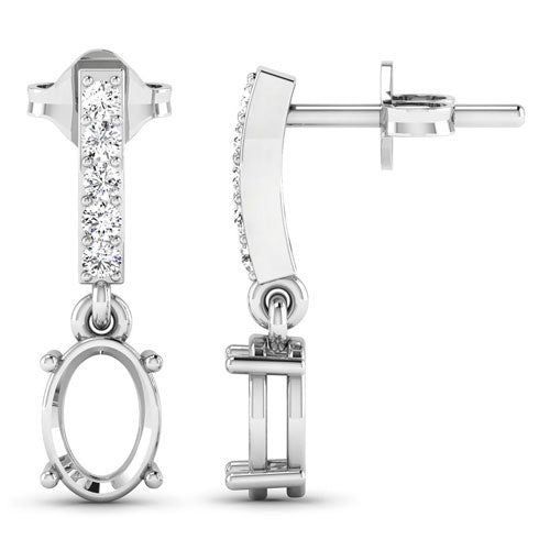 0.14 Carat Genuine White Diamond 14K White Gold Semi Mount Earrings - holds 7x5mm Oval Gemstones by Bids.com