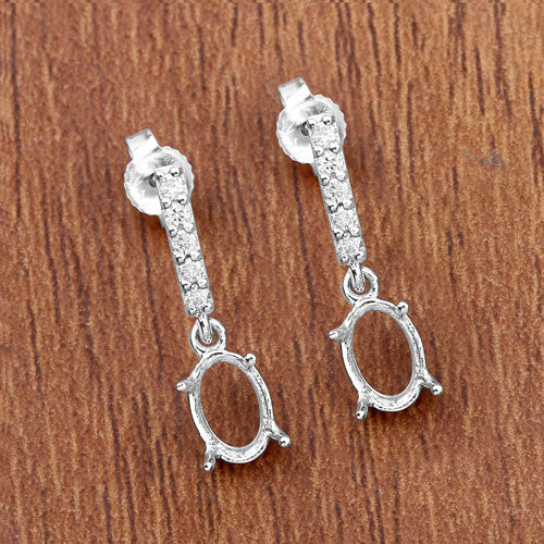 0.14 Carat Genuine White Diamond 14K White Gold Semi Mount Earrings - holds 7x5mm Oval Gemstones by Bids.com