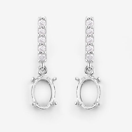 0.14 Carat Genuine White Diamond 14K White Gold Semi Mount Earrings - holds 7x5mm Oval Gemstones by Bids.com