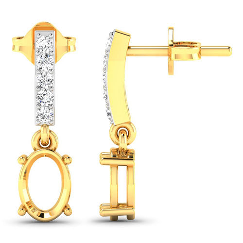 0.14 Carat Genuine White Diamond 14K Yellow Gold Semi Mount Earrings - holds 7x5mm Oval Gemstones by Bids.com