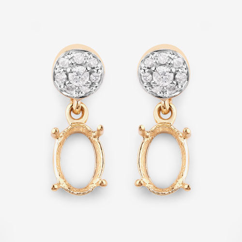 0.11 Carat Genuine White Diamond 14K Yellow Gold Semi Mount Earrings - holds 7x5mm Oval Gemstones by Bids.com