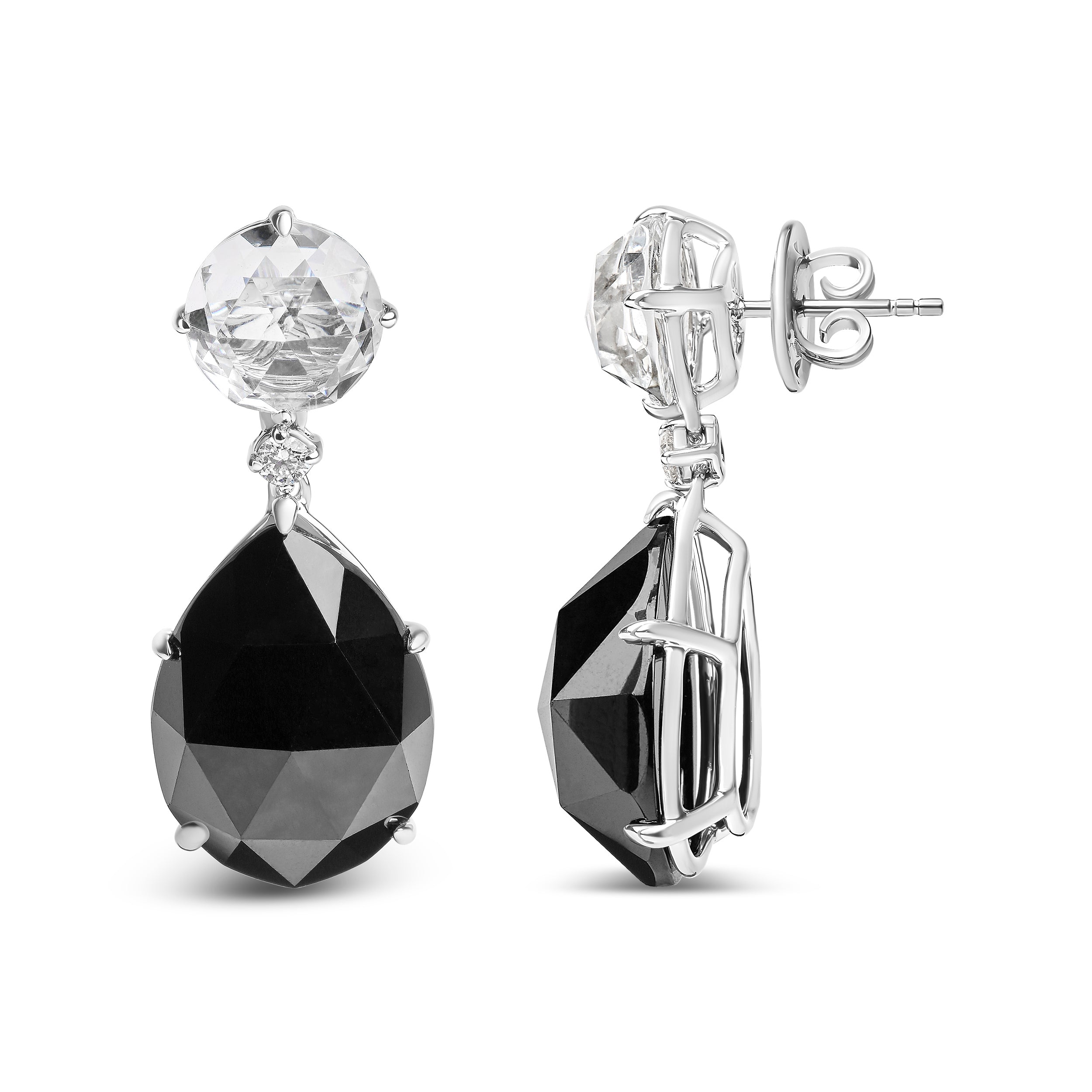 18K White Gold 1/5 Cttw Diamond with Round White Topaz and 20x15mm Pear Cut Black Onyx Gemstone Dangle Earring (G-H Color, SI1-SI2 Clarity) by Bids.com