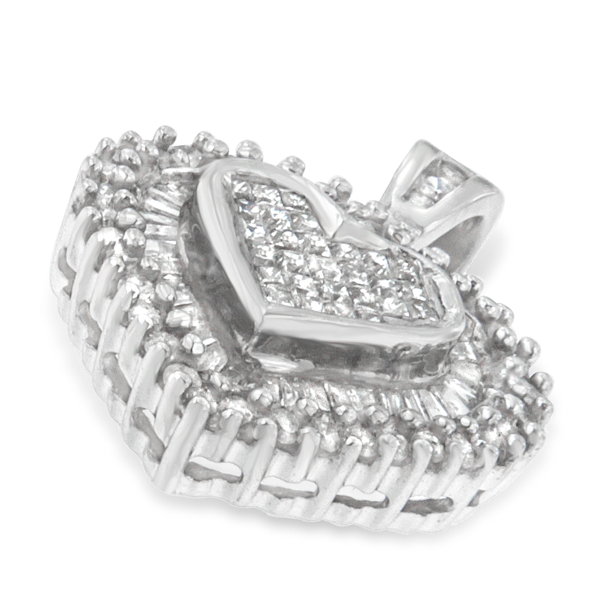 10K White Gold 1 cttw Multi Cut 1 cttw Diamond Heart Pendant Necklace (H-I, I1-I2) by Bids.com