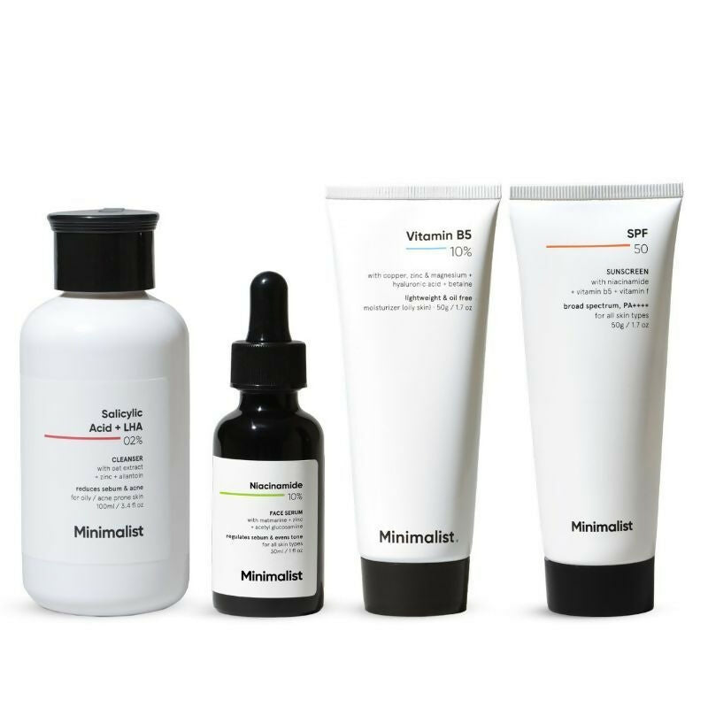 Minimalist Daily Skincare Routine CSMS (Cleanser, Serum, Moisturizer, Sunscreen) Combo For Oily & Acne Prone Skin by Dista