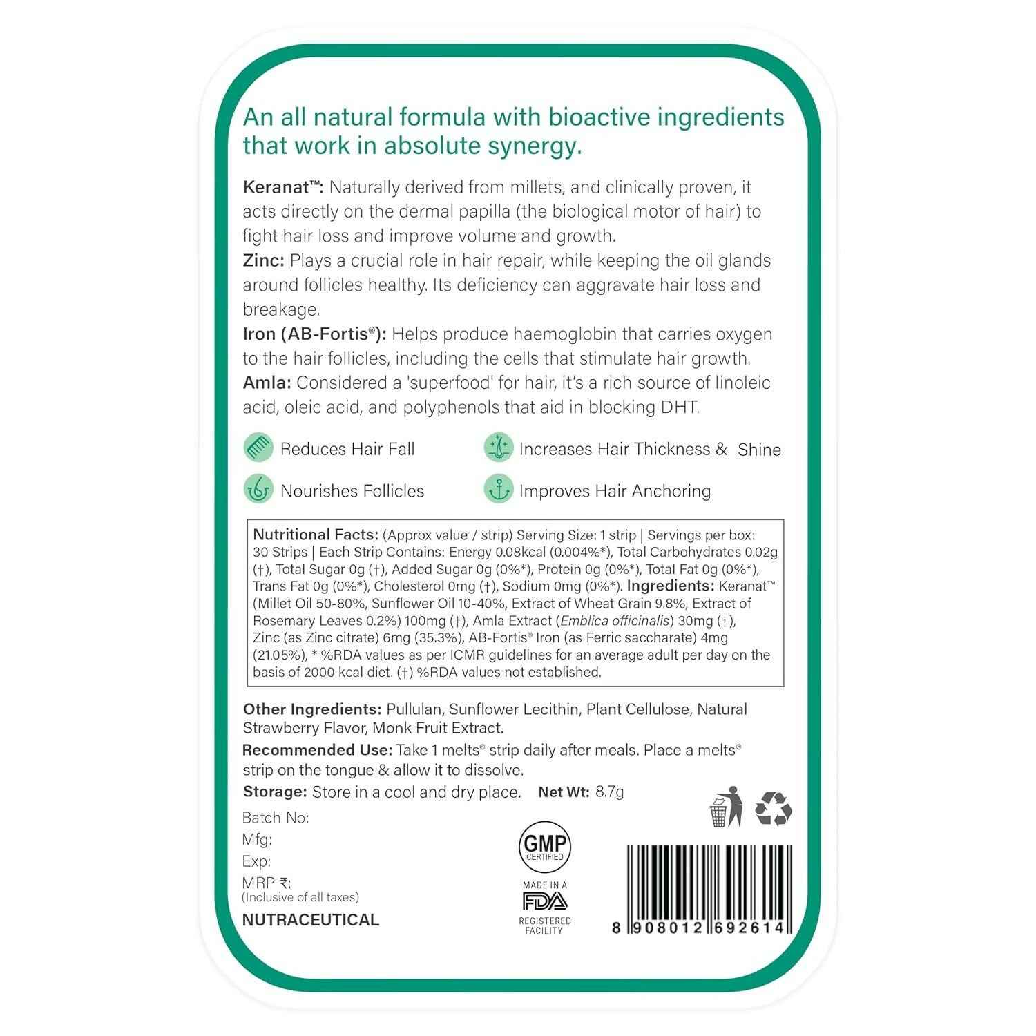 Wellbeing Nutrition Melts Healthy Hair & Hair Fall Control Strips Combo