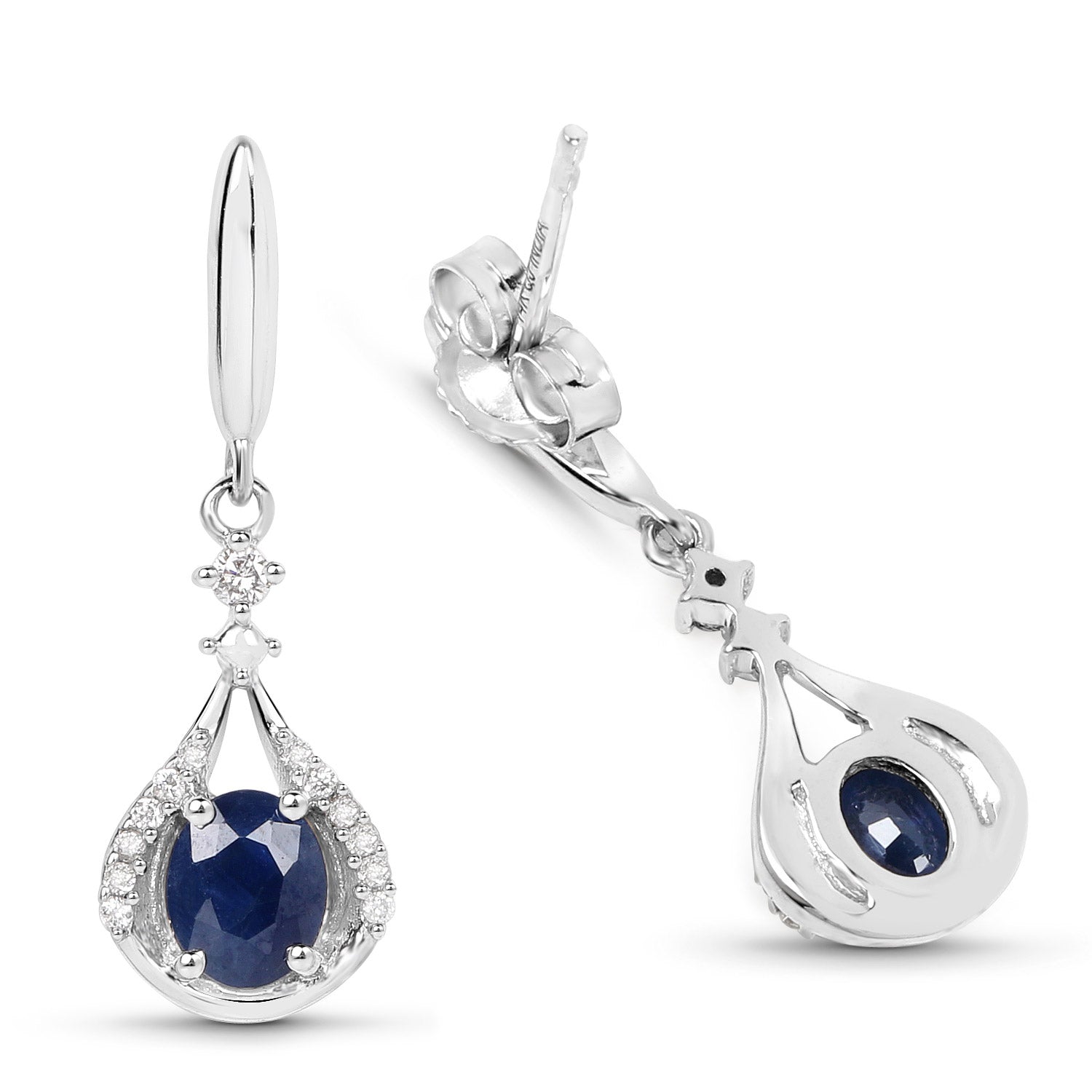 0.86 Carat Genuine Blue Sapphire and White Diamond 14K White Gold Earrings DestGlow