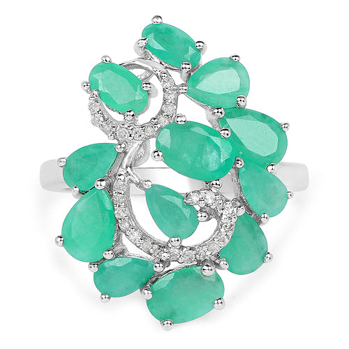 3.57 Carat Genuine Emerald and White Diamond .925 Sterling Silver Ring by Bids.com