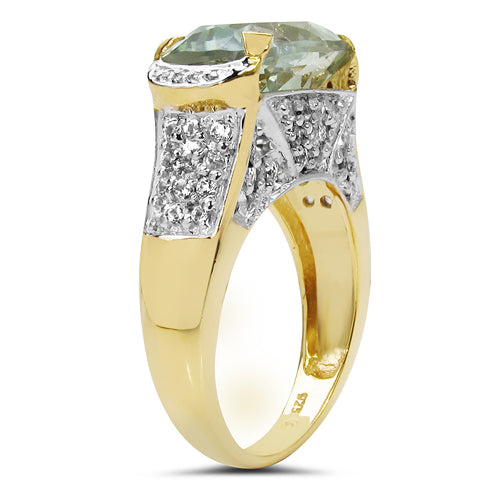 14K Yellow Gold Plated 6.81 Carat Genuine Green Amethyst & White Topaz .925 Sterling Silver Ring by Bids.com