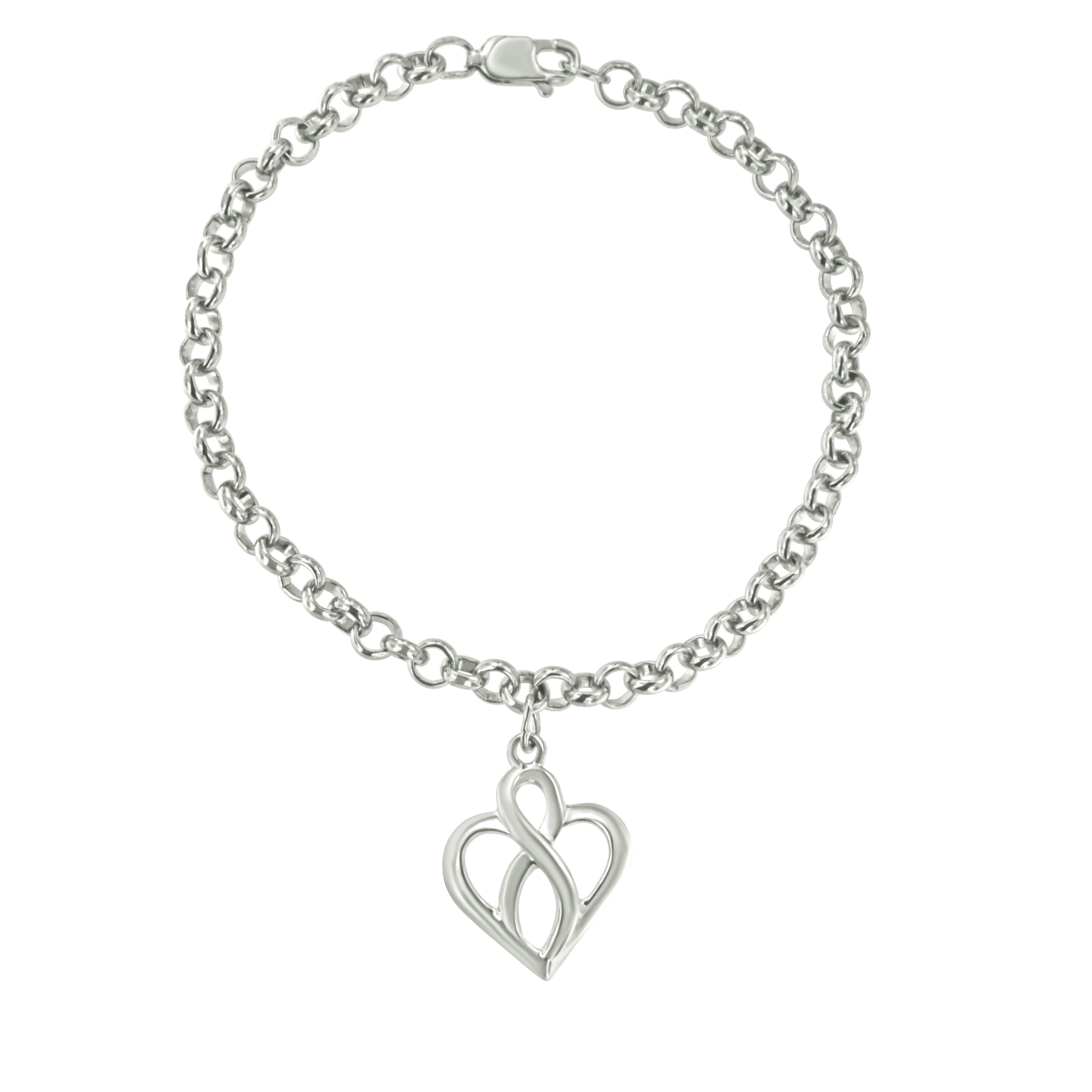.925 Sterling Silver Open Heart with Center Vertical Infinity Chain Charm Bracelet - Size 7" by Bids.com