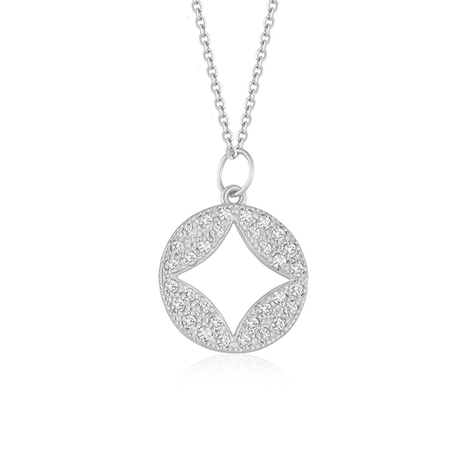14k White Gold Diamond Studded Circle Pendant with Cut-out (1/3 cttw) by Bids.com