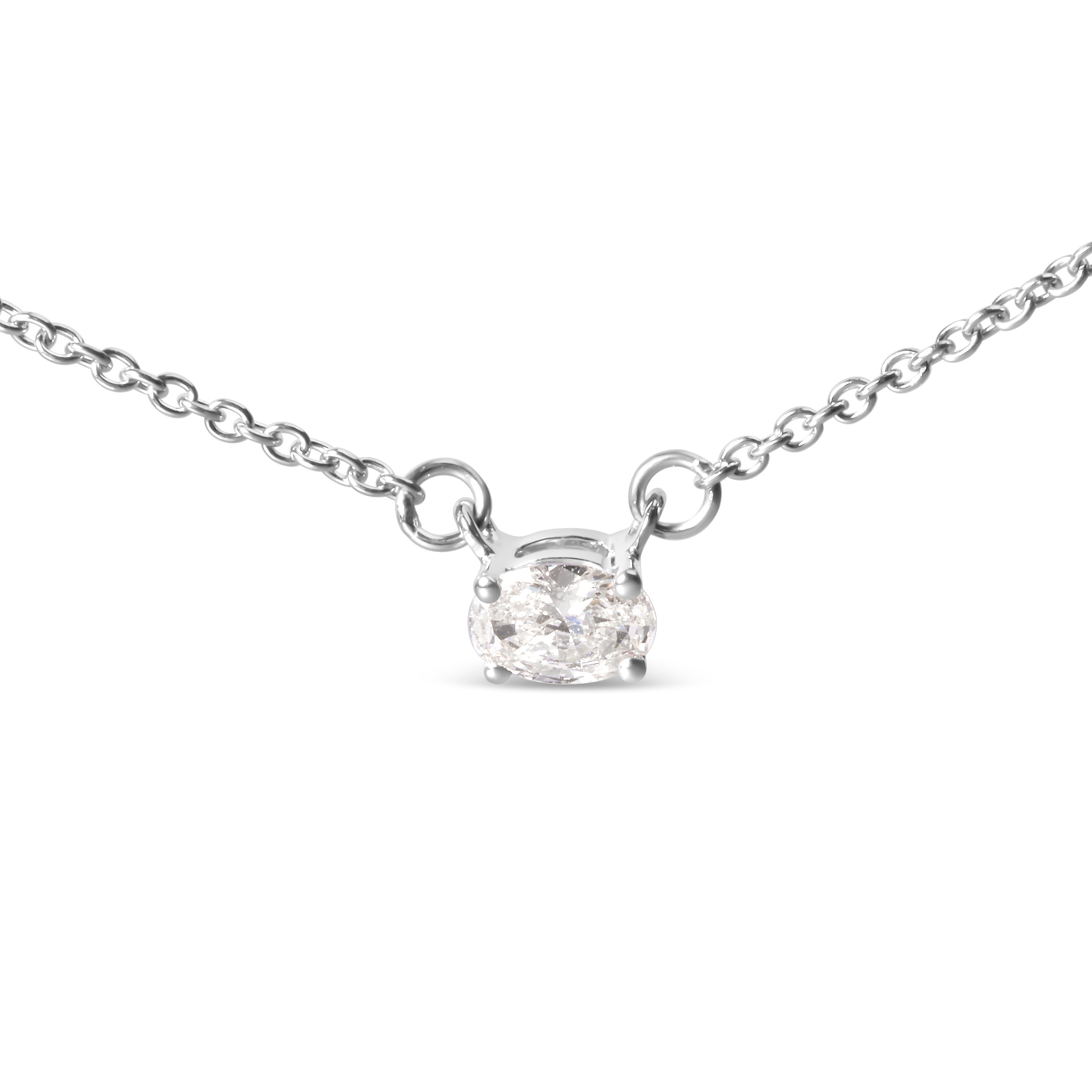 14K White Gold 1/4 Cttw Lab Grown Oval Solitaire Diamond East West 18" Pendant Necklace (G-H Color, VS2-SI1 Clarity) by Bids.com