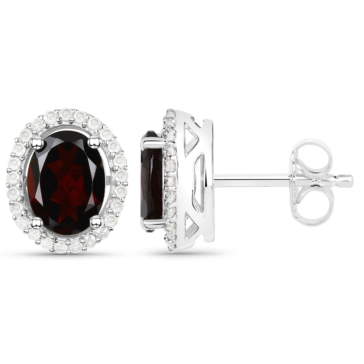 2.77 Carat Genuine Garnet and White Diamond .925 Sterling Silver Earrings DestGlow