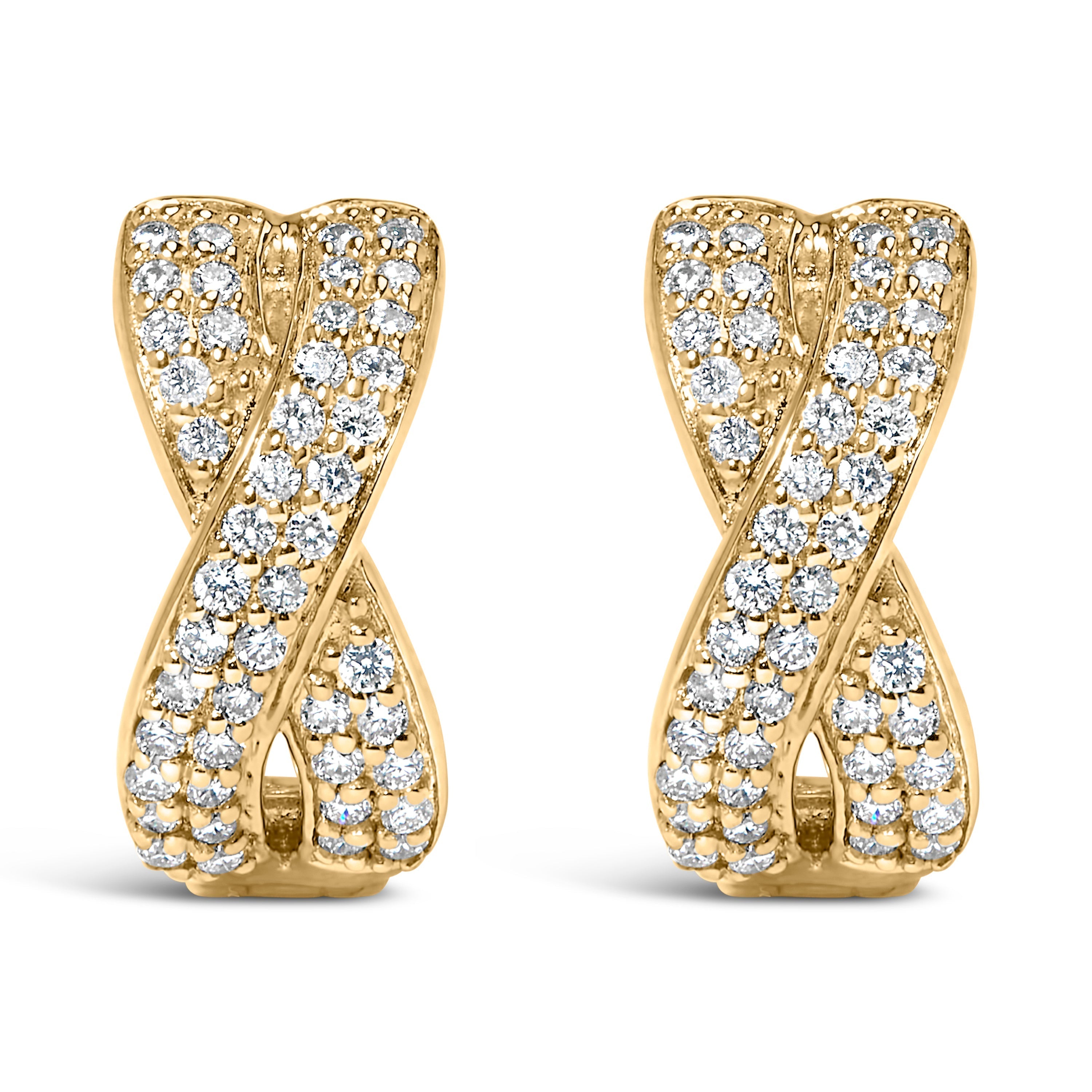 14K Yellow Gold 1/3 Cttw Diamond Criss Cross Huggie Hoop Earrings (G-H Color, SI2-I1 Clarity) DestGlow