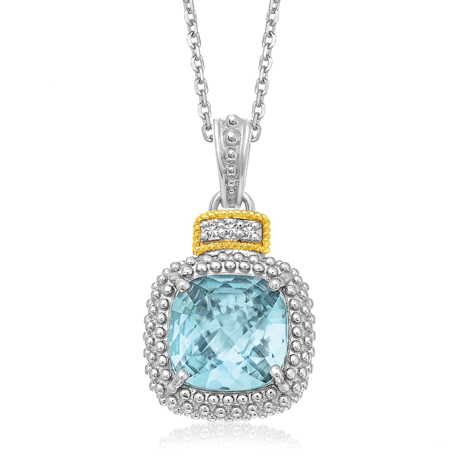 18k Yellow Gold & Sterling Silver Popcorn Sky Blue Topaz and Diamond Pendant DestGlow
