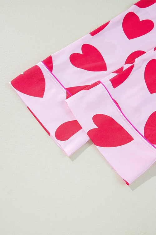 Women's Valentine's Day Pajama Set - Heart Print Short Sleeve Shirt & Pants