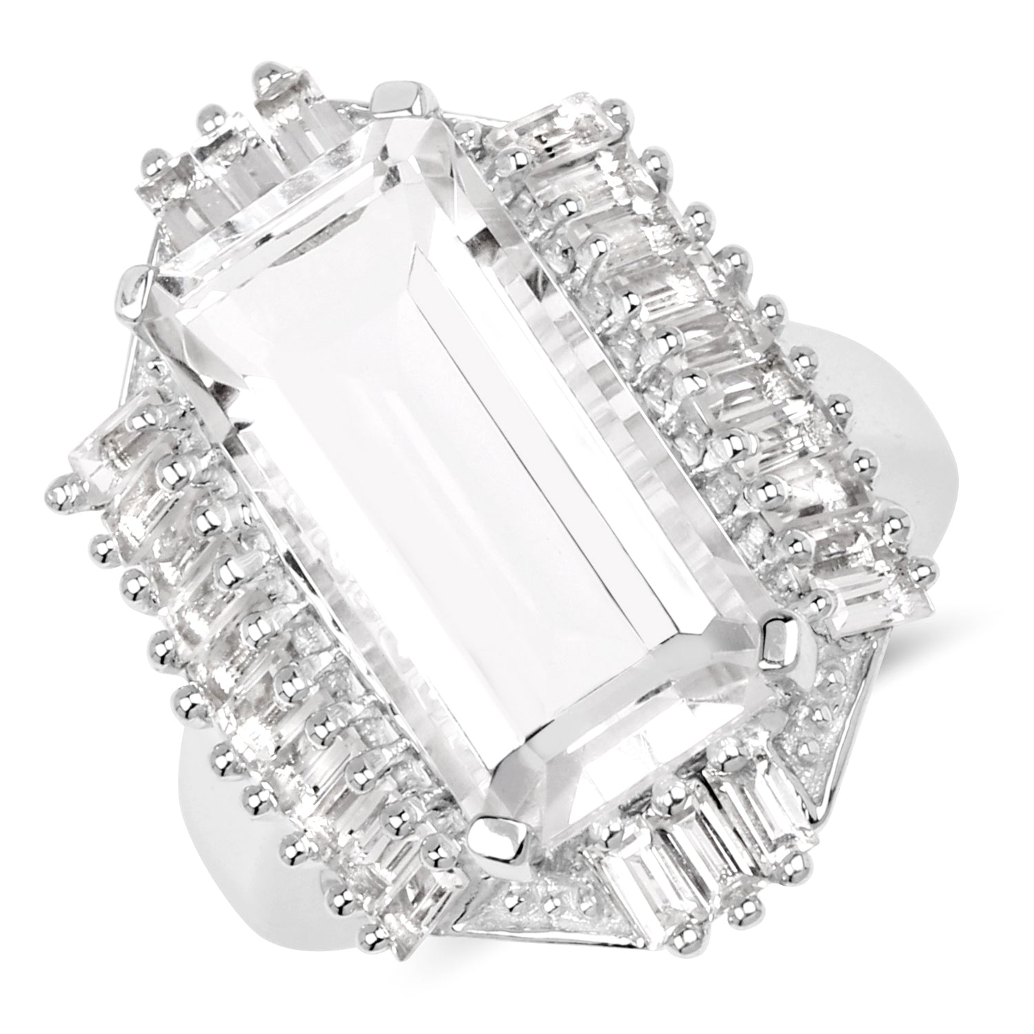 9.77 Carat Genuine Crystal Quartz & White Topaz .925 Sterling Silver Ring by Bids.com