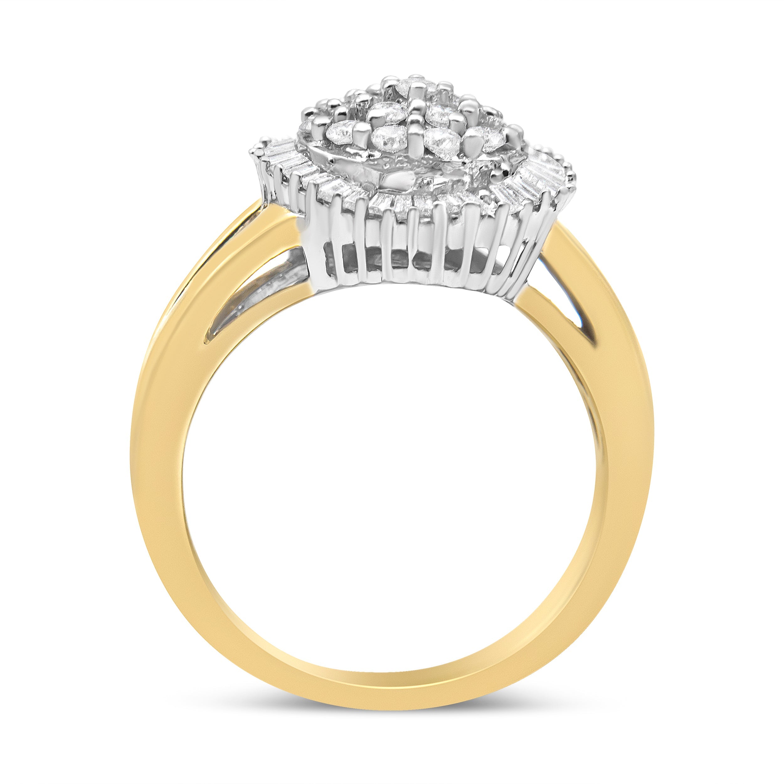 14K Yellow and White Gold 1.00 Cttw Round and Baguette-Cut Diamond Ballerina Cocktail Ring (H-I Color, SI2-I1 Clarity) by Bids.com