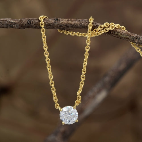 White Moissanite Chain Pendant - 6mm Round Lab Grown Sterling Silver Necklace