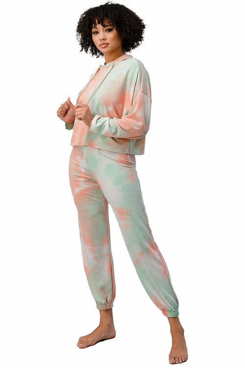Women's French Terry Tie-Dye Lounge Set - Hooded Sweatshirt & Jogger Pants
