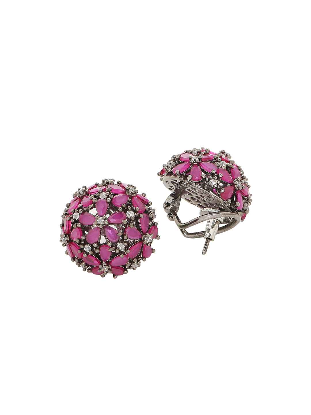 Shoshaa Maroon & Gunmetal-Toned Circular Studs