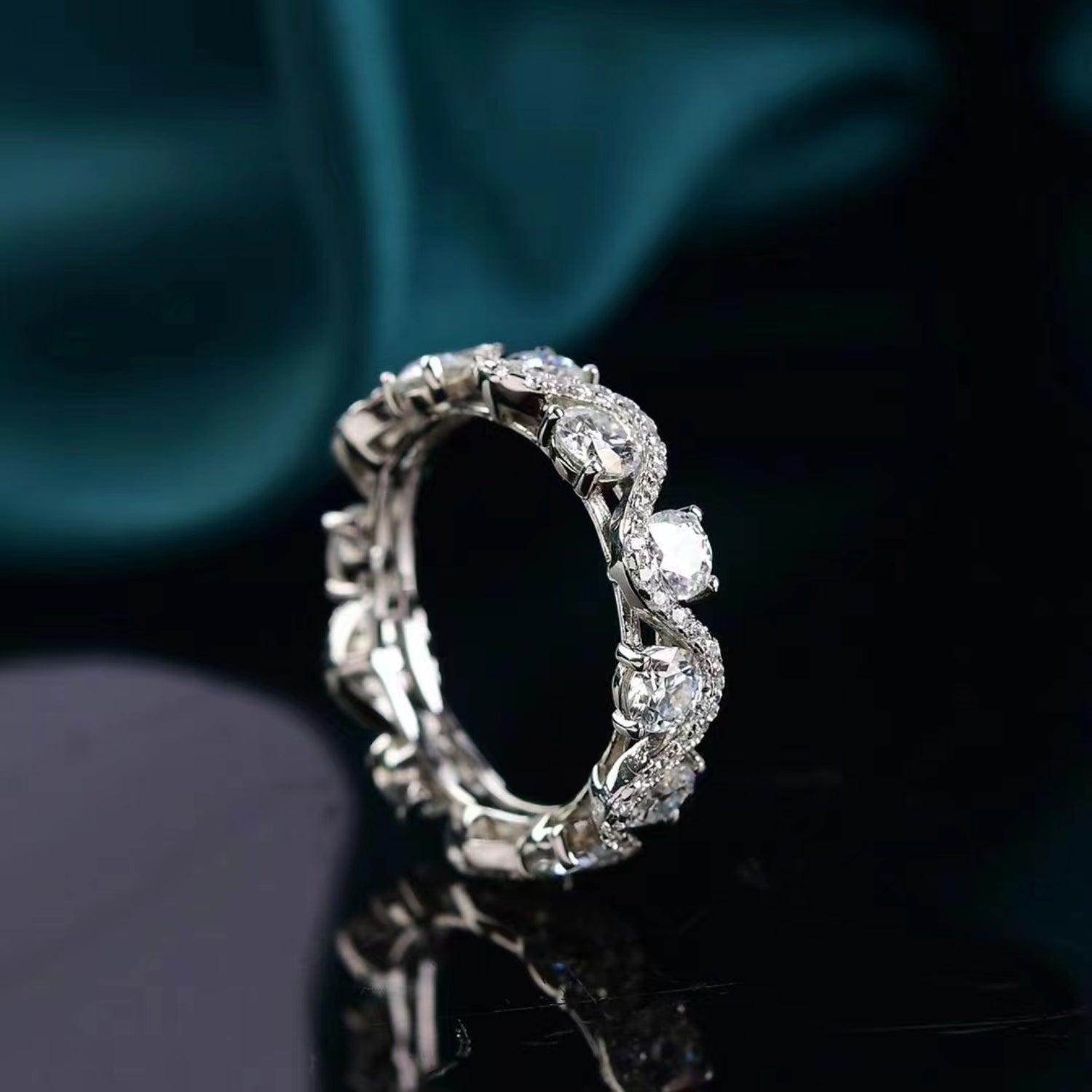Sparkala™ Eternity Platinum Over Pure Sterling Silver Ring by Sparkala