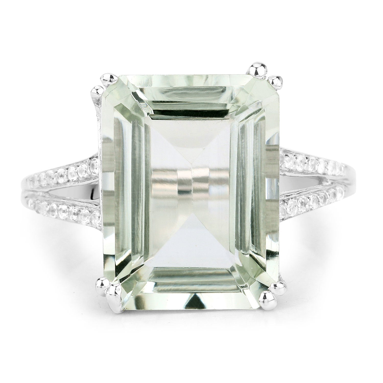 10.64 Carat Genuine Green Amethyst and White Topaz .925 Sterling Silver Ring by Bids.com