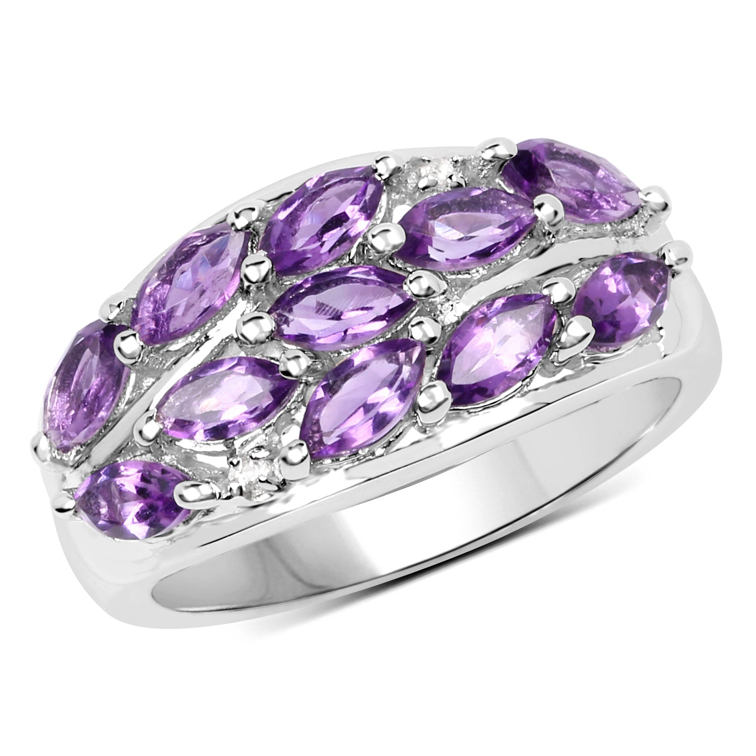 1.67 Carat Genuine Amethyst and White Topaz .925 Sterling Silver Ring by Bids.com