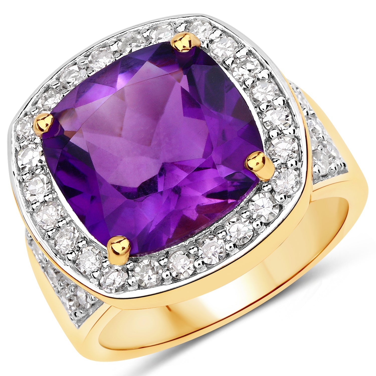 6.80 Carat Genuine Amethyst and White Diamond .925 Sterling Silver Ring by Bids.com