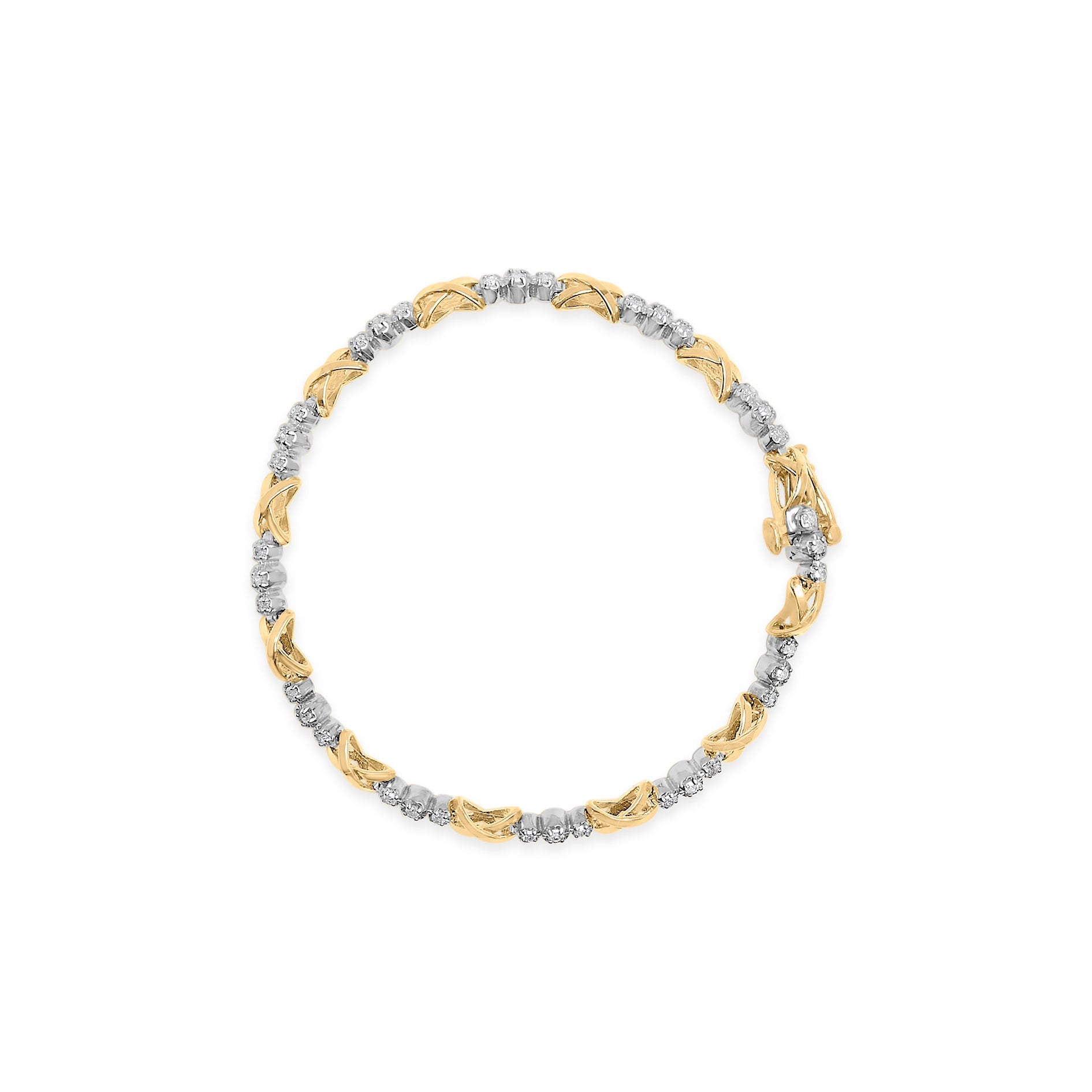 10K Two-Tone Gold 1/2 Cttw Diamond Alternating 3 Stone and X-Link 7" Bracelet (I-J Color, I2-I3 Clarity) by Bids.com