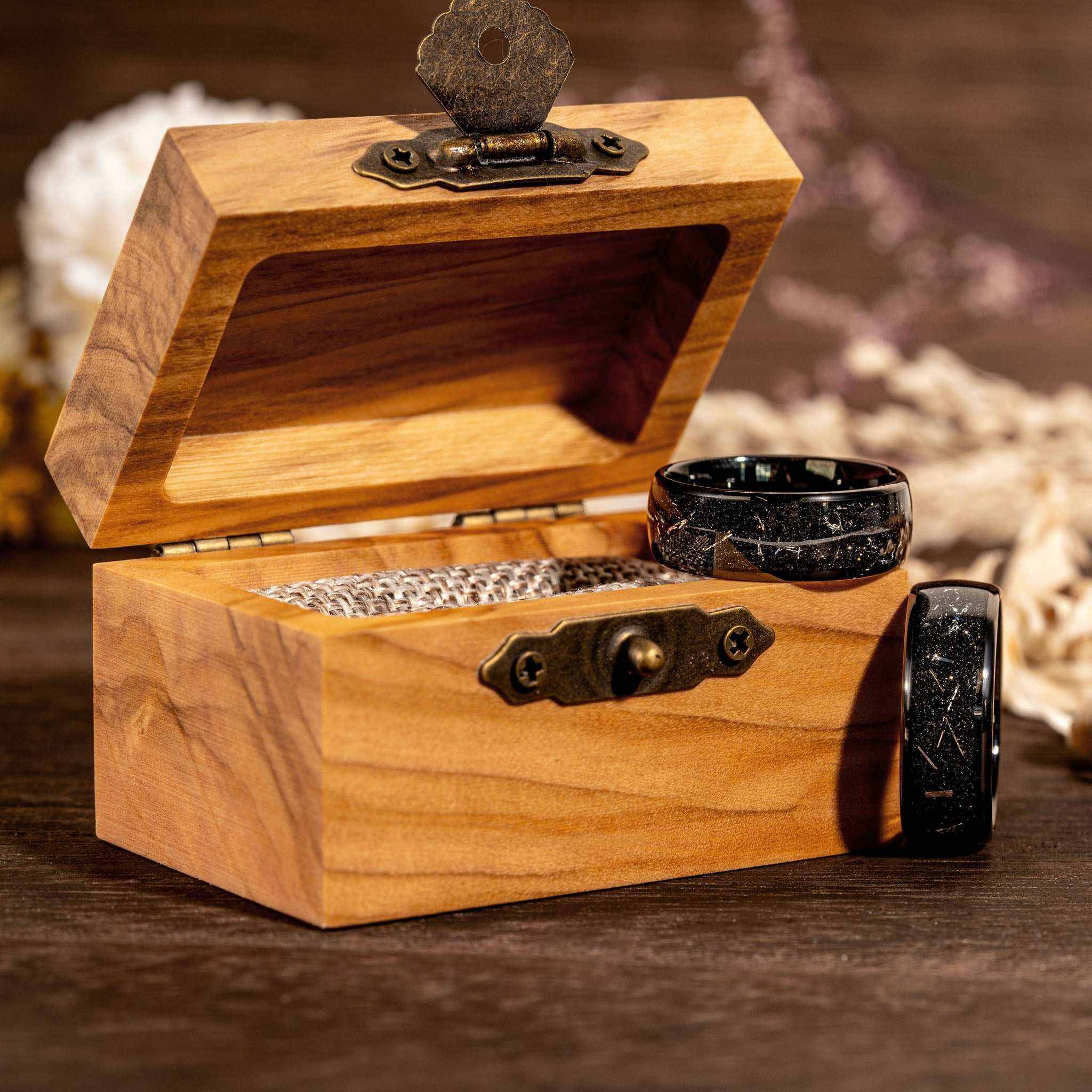 Meteorite Ring – Black Eclipse Tungsten Carbide Band for Men & Women