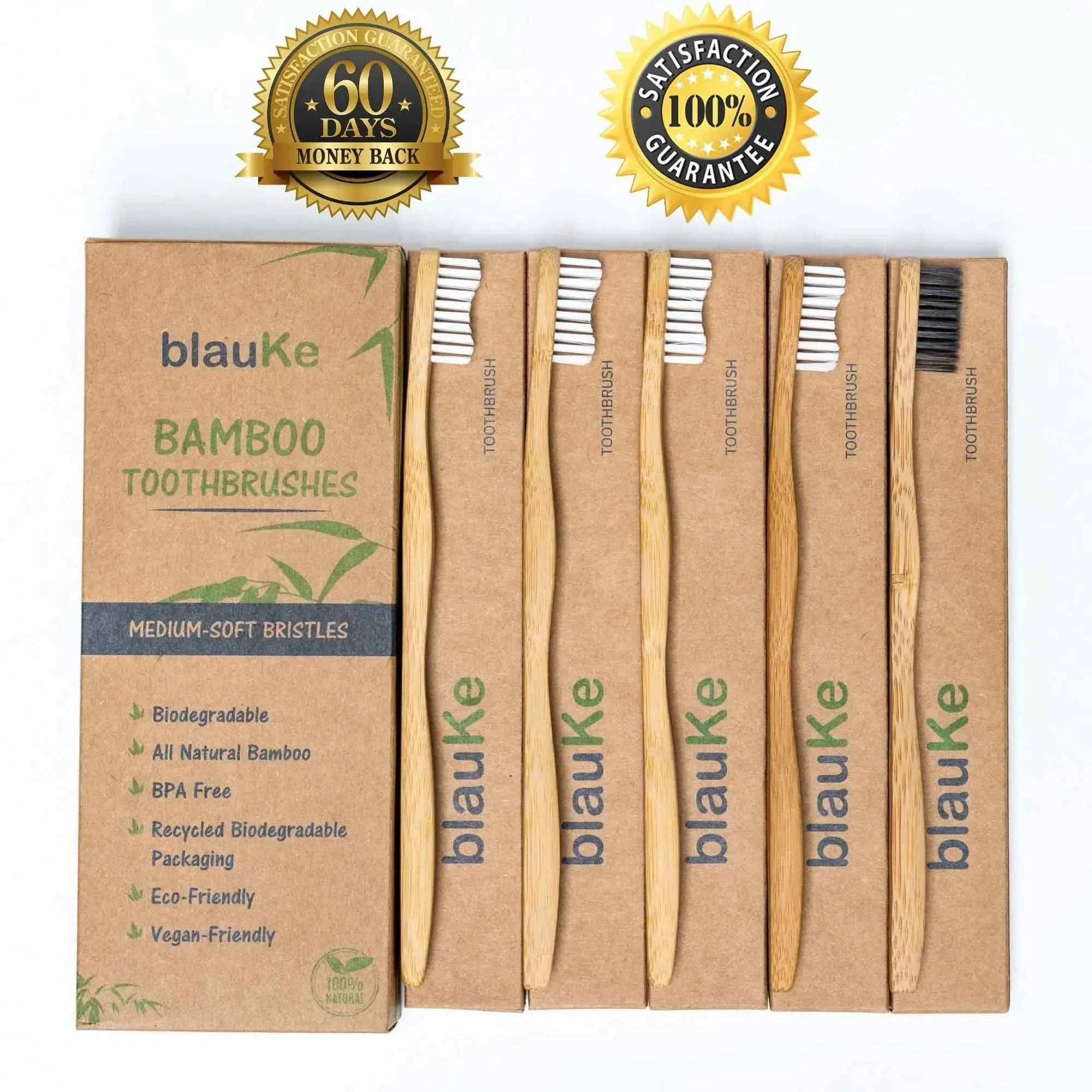 Eco-Friendly Bamboo Toothbrush Set - Sustainable Oral Care (5-Pack)