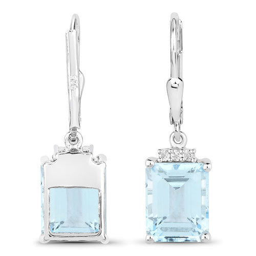 7.91 Carat Genuine Blue Topaz and White Topaz .925 Sterling Silver Earrings DestGlow