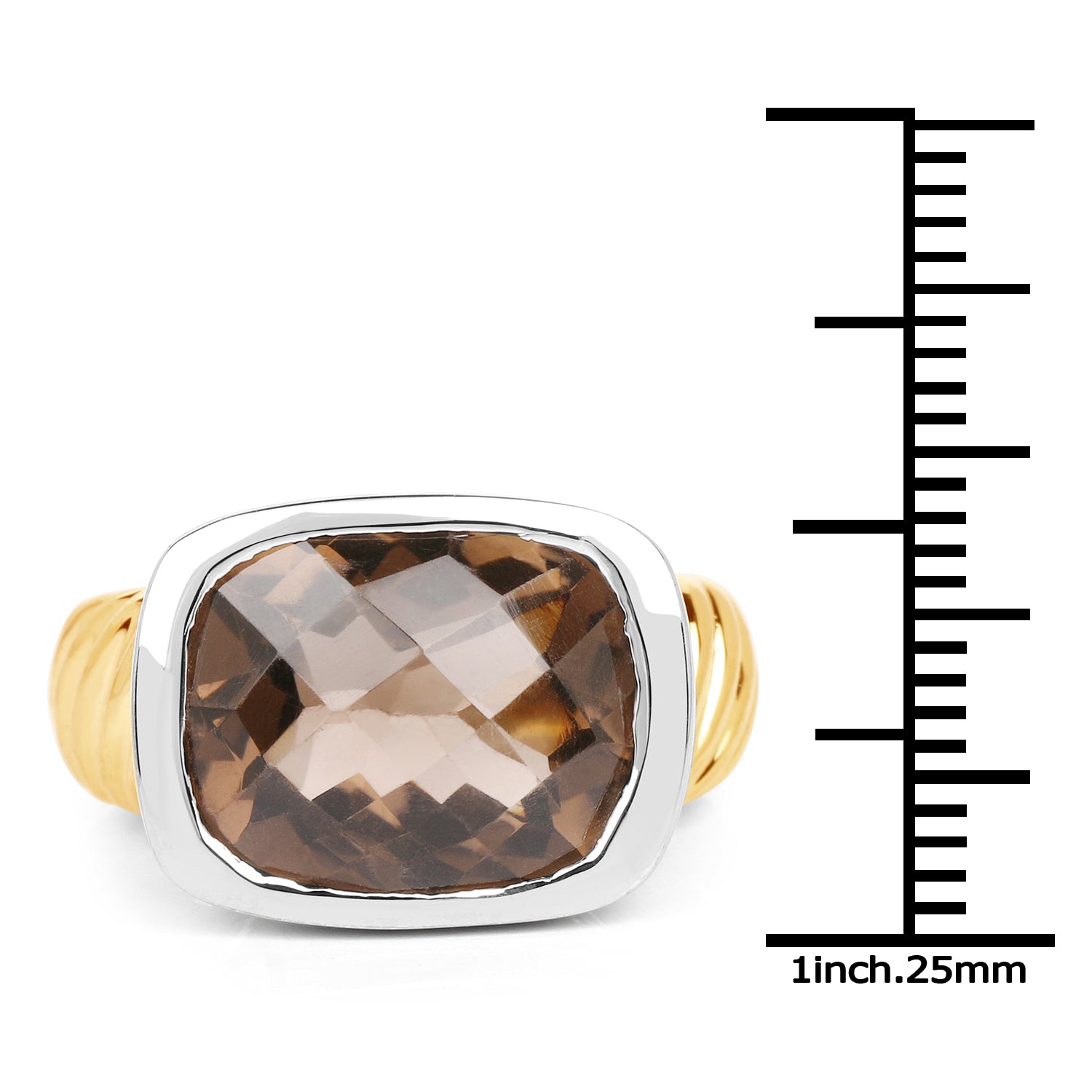 Two Tone Plated 7.53 Carat Genuine Smoky Quartz .925 Sterling Silver Ring DestGlow