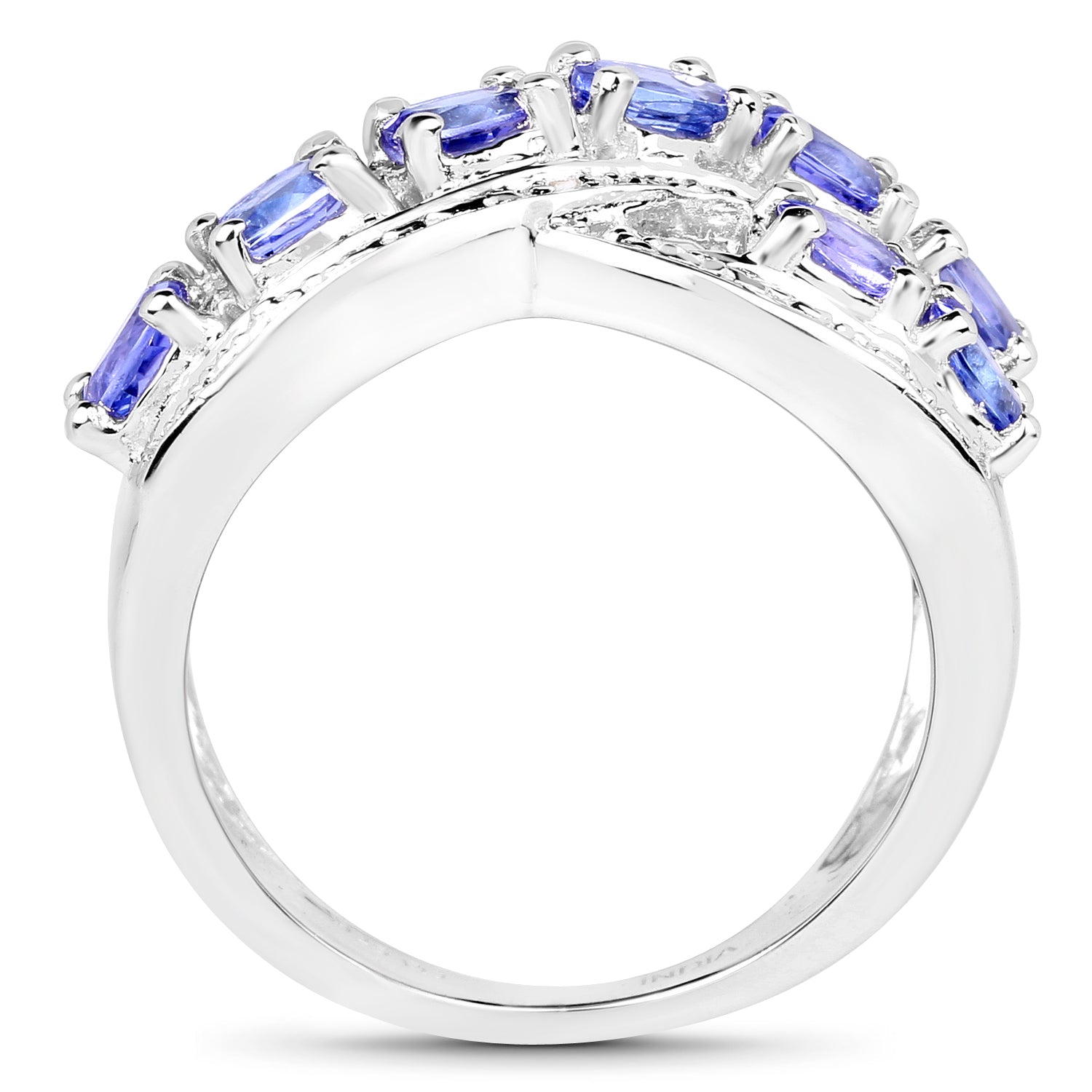 1.71 Carat Genuine Tanzanite and White Diamond .925 Sterling Silver Ring DestGlow