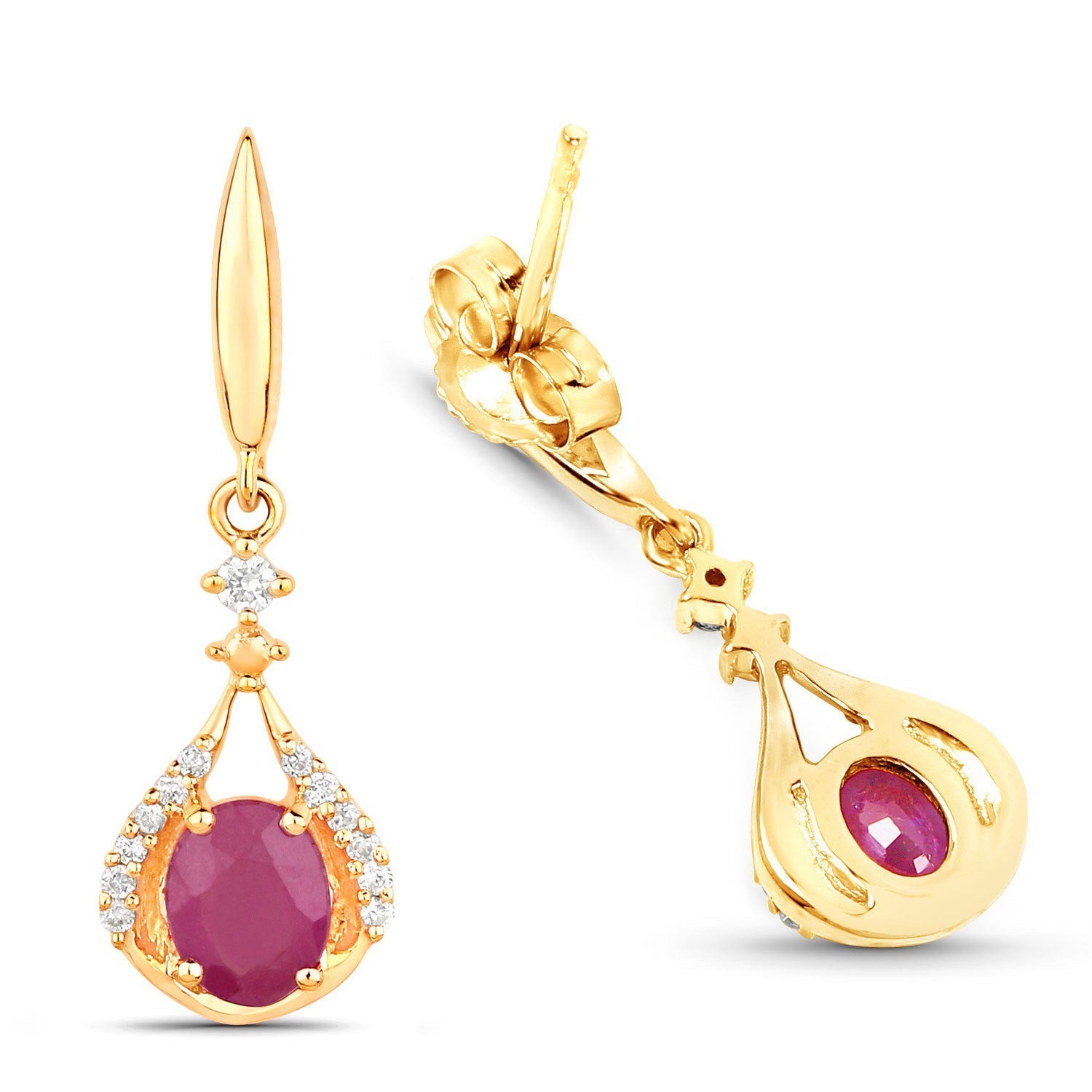 0.70 Carat Genuine Ruby and White Diamond 14K Yellow Gold Earrings DestGlow