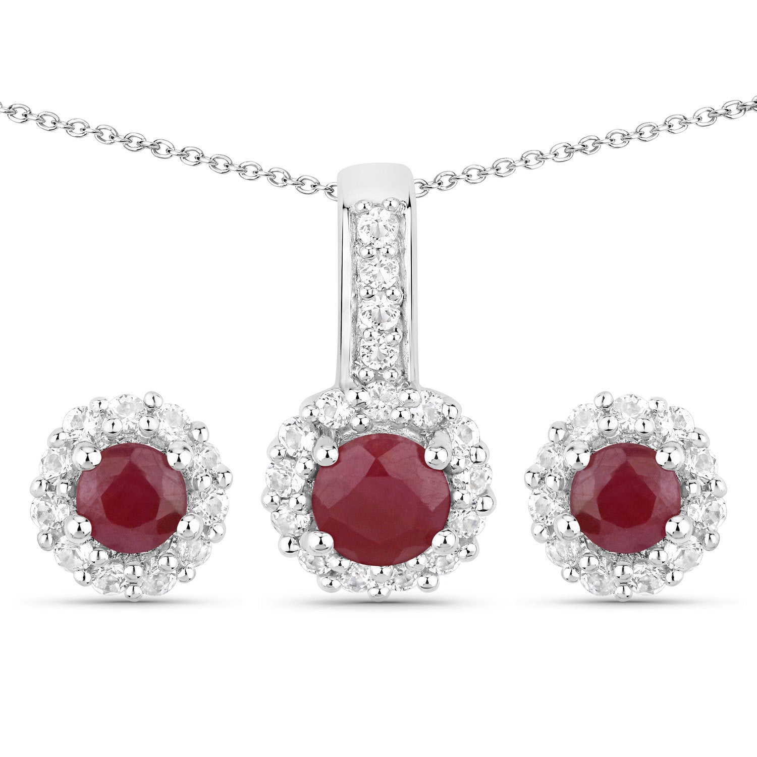 2.17 Carat Genuine Ruby and White Topaz .925 Sterling Silver Jewelry Set by Bids.com