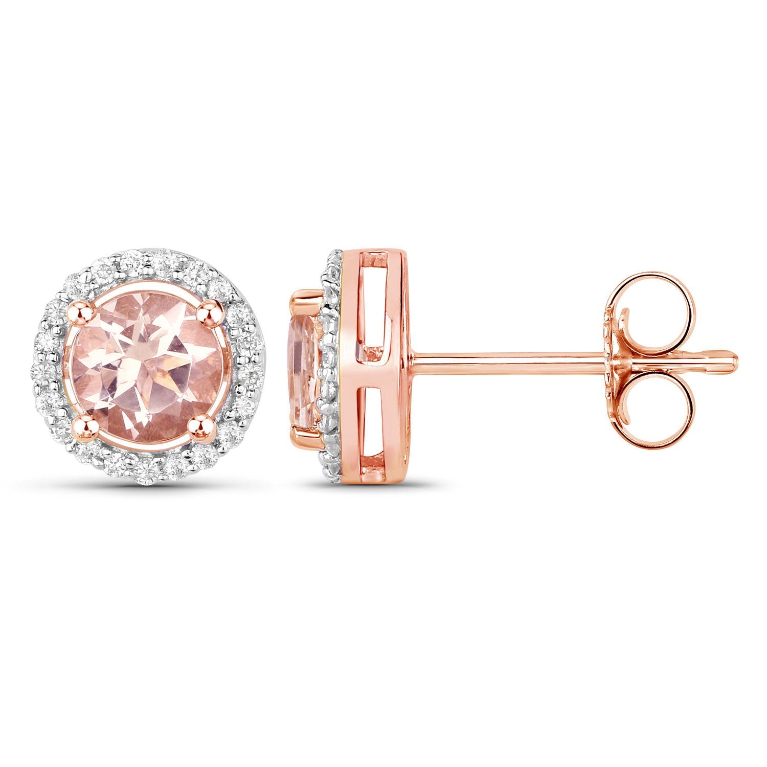 0.93 Carat Genuine Morganite and White Diamond 14K Rose Gold Earrings DestGlow