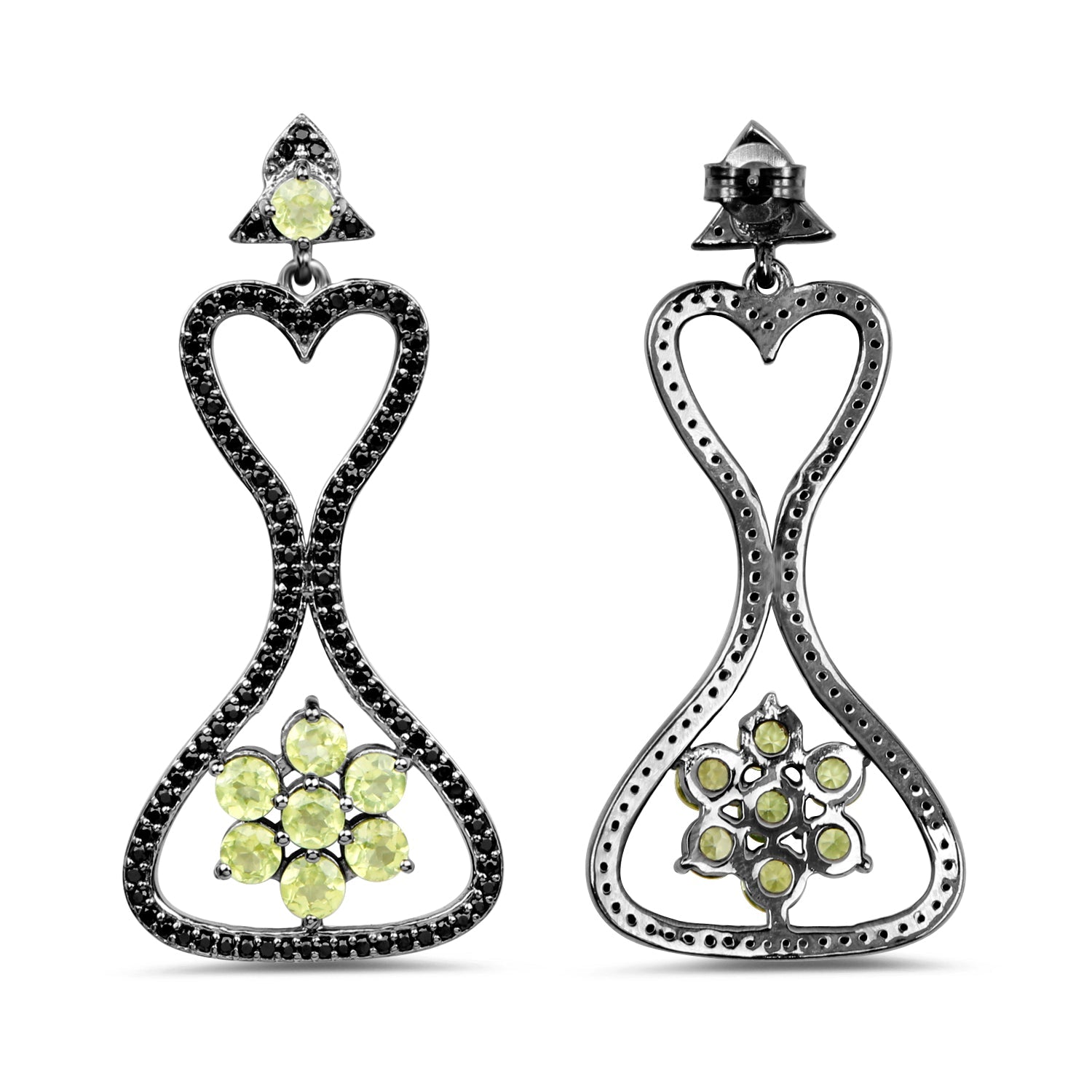 6.93 Carat Genuine Peridot and Black Spinel .925 Sterling Silver Earrings by Bids.com