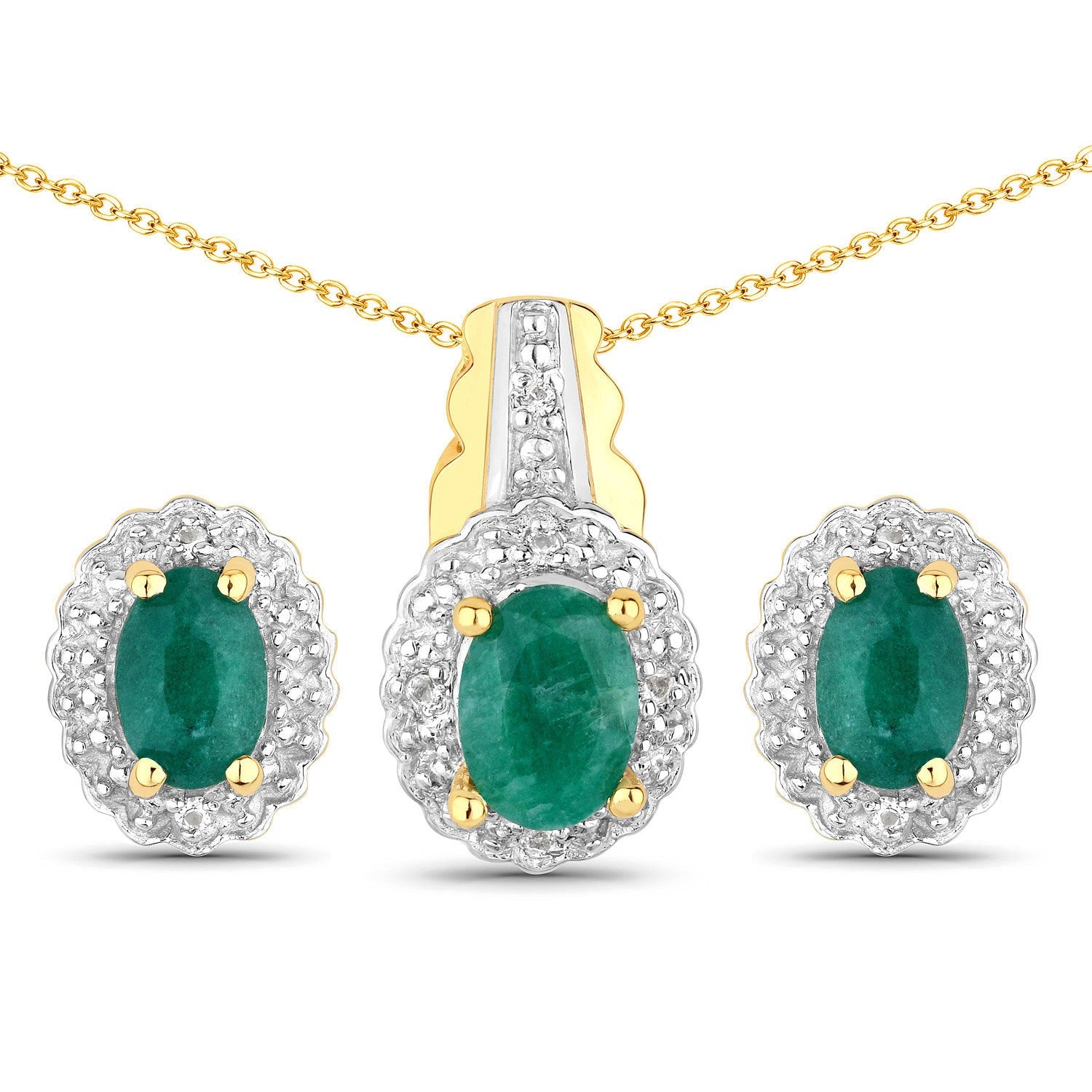 1.71 Carat Dyed Emerald and White Topaz .925 Sterling Silver Jewelry Set by Bids.com