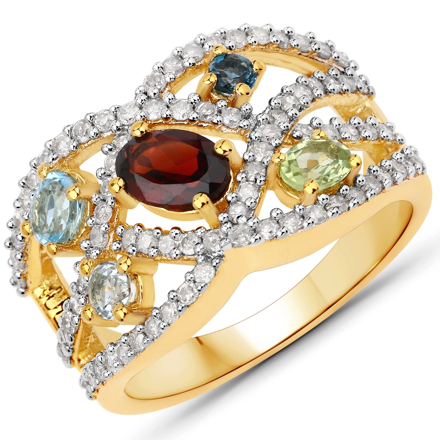 1.76 Carat Genuine Multi Stones .925 Sterling Silver Ring by Bids.com