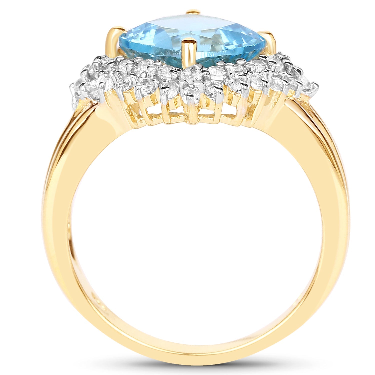 14K Yellow Gold Plated 4.33 Carat Genuine Swiss Blue Topaz and White Topaz .925 Sterling Silver Ring by Bids.com