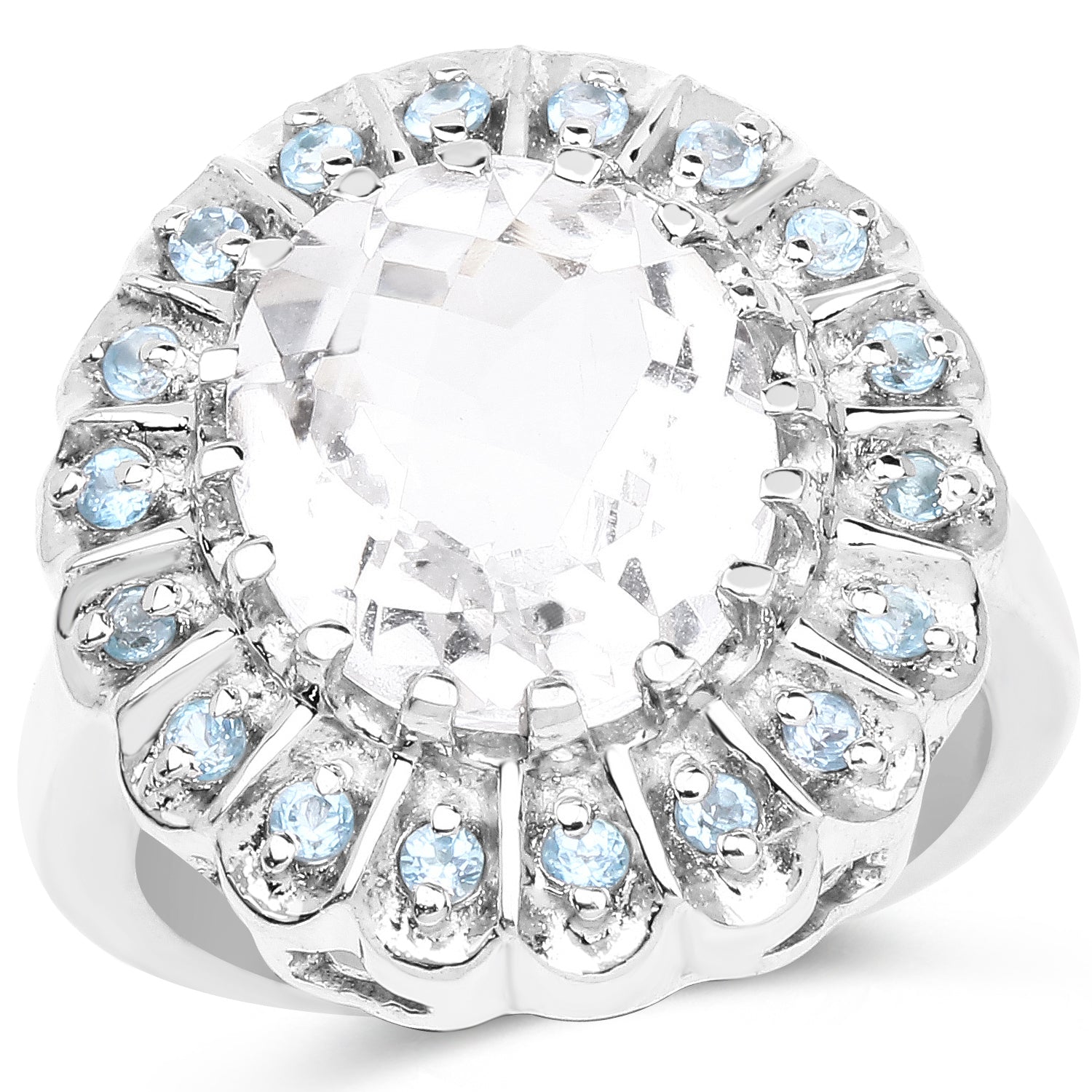 5.90 Carat Genuine Crystal Quartz and Swiss Blue Topaz .925 Sterling Silver Ring by Bids.com