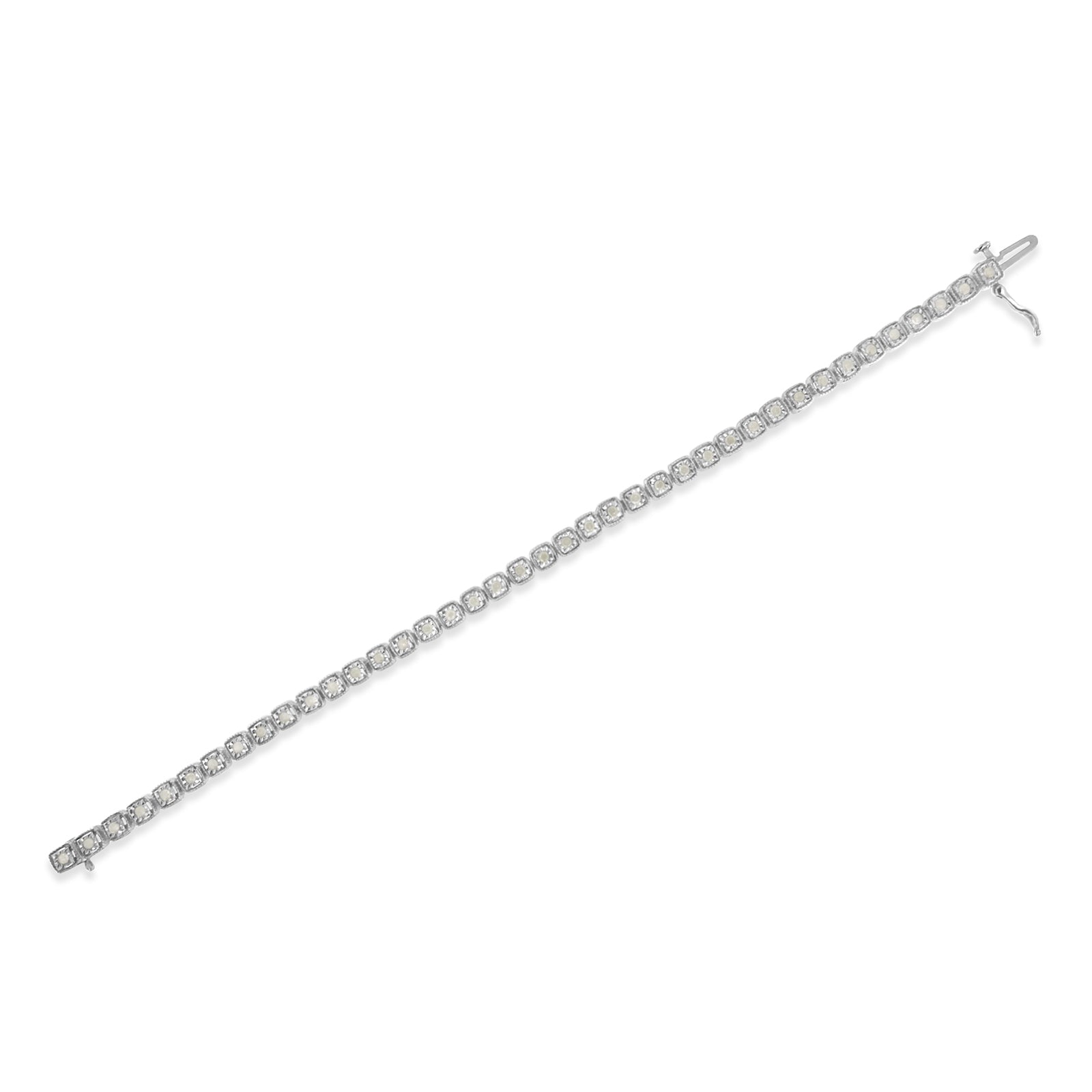 .925 Sterling Silver 1.0 Cttw Diamond Miracle-Set Square Milgrain 7" Link Tennis Bracelet (I-J Color, I3 Clarity) by Bids.com