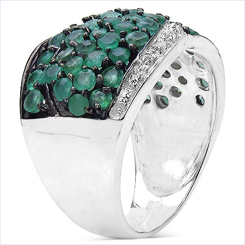 2.28 Carat Genuine Emerald & White Topaz .925 Sterling Silver Ring by Bids.com