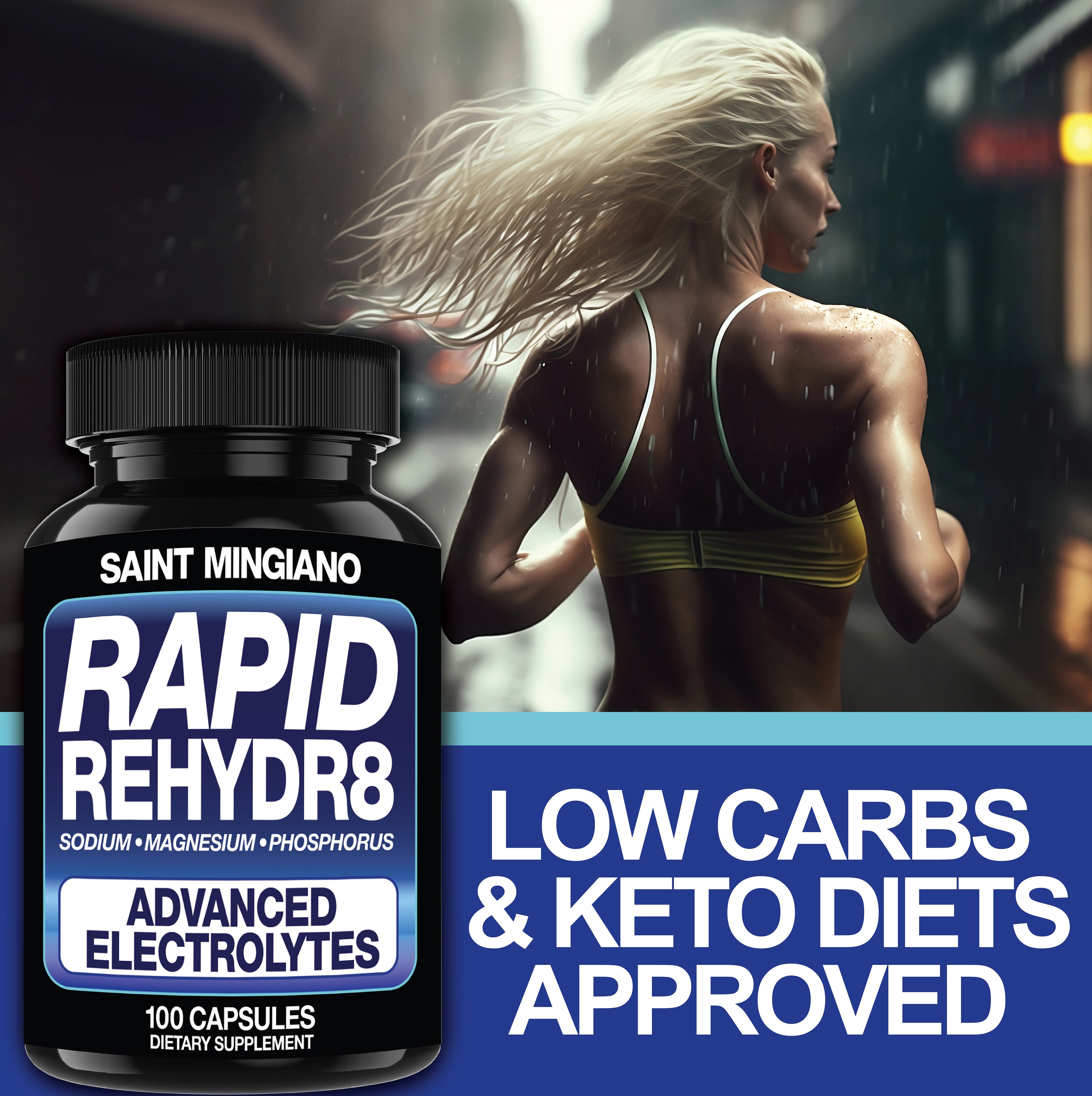 Rapid Rehydr8 Electrolyte Supplements 100 Capsules – Aid in The Prevention of Cramping and Supports Muscle Endurance and Recovery by Saint Mingiano - Supplements & Wellness Dedicated to Holistic Health