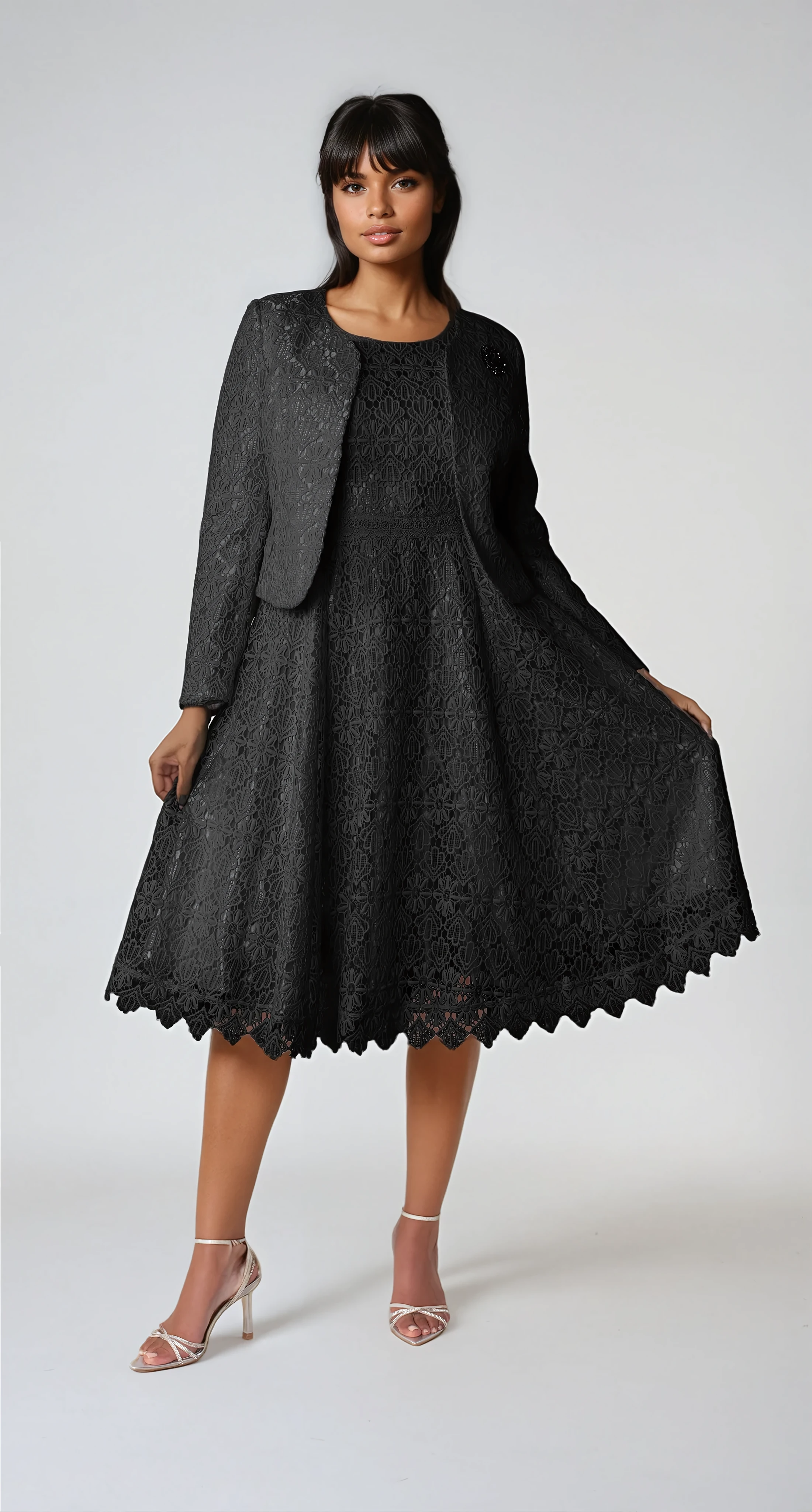 Elegant Two-Piece Lace Dress & Jacket Set- 4856 DestGlow