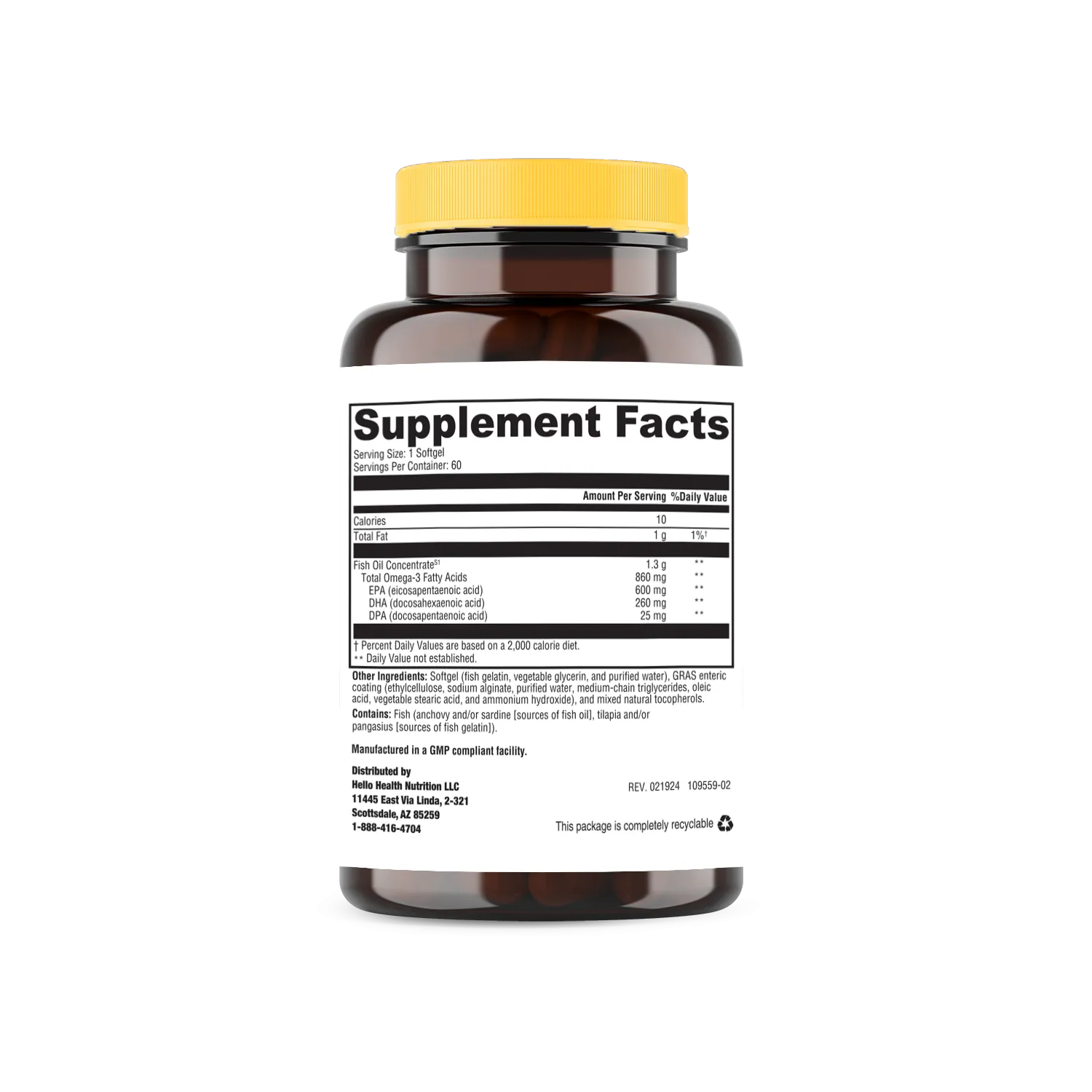 Super Omega-3 EPA/DHA Fish Oil 60 Softgels by hellohealth