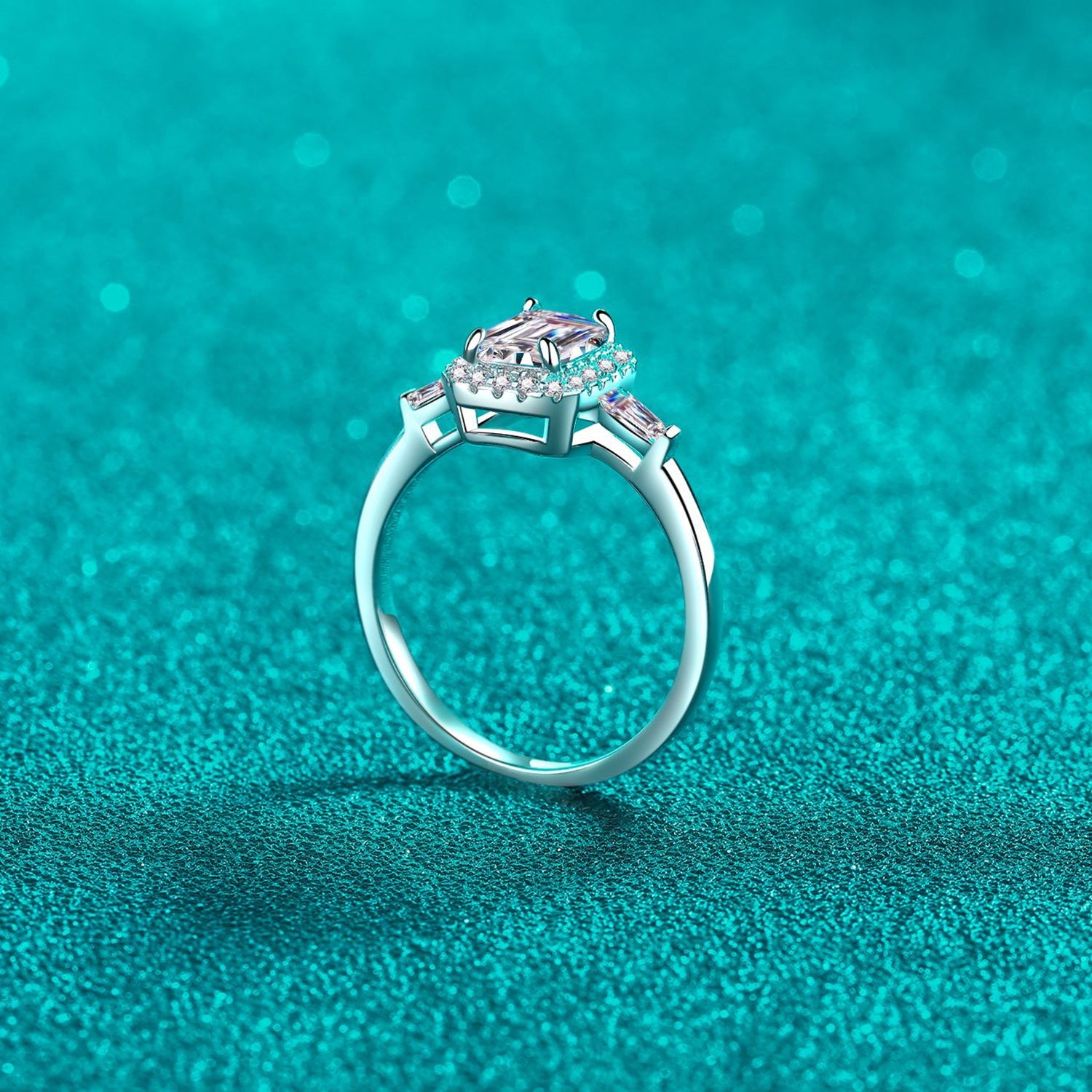 1 Carat Blue Emerald-Cut Sparkala™ Pure Sterling Silver Ring by Sparkala