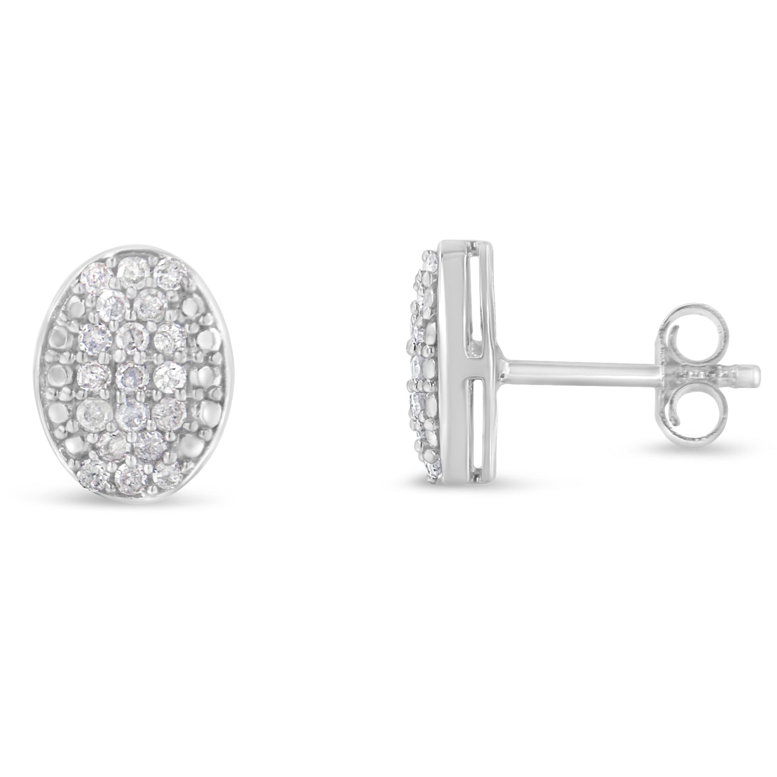 Sterling Silver Round Diamond Oval Cluster Earrings (1/2 cttw, I-J Color, I2-I3 Clarity) by Bids.com